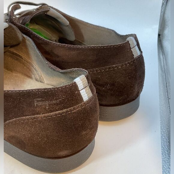 SALVATORE FERRAGAMO MENS DERBY SHOES 8 1/2 brown suede leather oxfords career - Picture 6 of 11